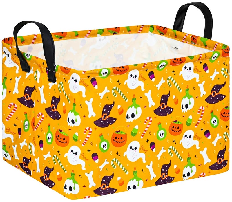 FUULOXE Halloween Empty Storage Basket with Handles Open Gifts&Candy Spooky Basket stuffers for Kids Baby Collapsible Women Organizer Bins Toys Boxes for Shelves Home Office - Image 1